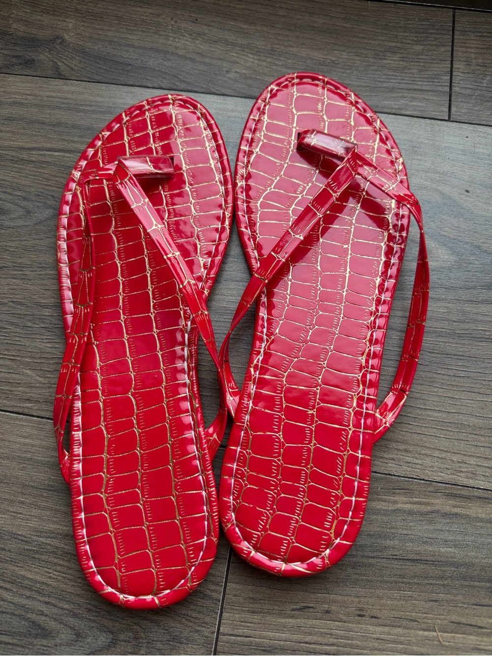 Amazon Red Croc-Embossed Flip Flop Sandals